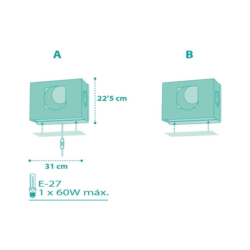 Dalber D-63238H - Lasten seinävalaisin MOONLIGHT 1xE27/60W/230V