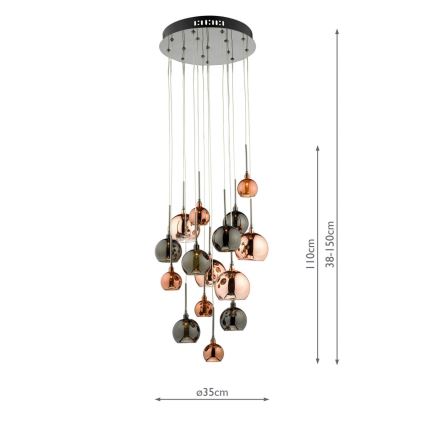 Där Lighting AUR1564 - Riippuvalaisin vaijerilla AURELIA 15xG4/10W/230V musta/kupari