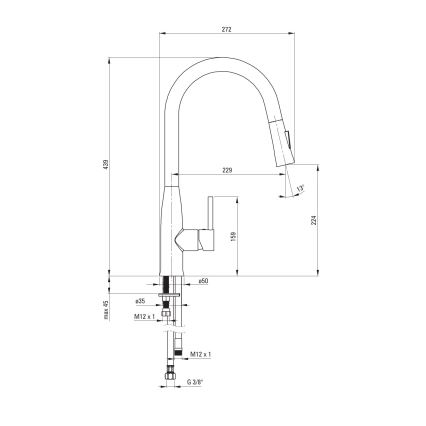 Deante BDH_072M - Tiskihana ulosvedettävällä ruiskulla LUKRECJA kiiltävä kromi
