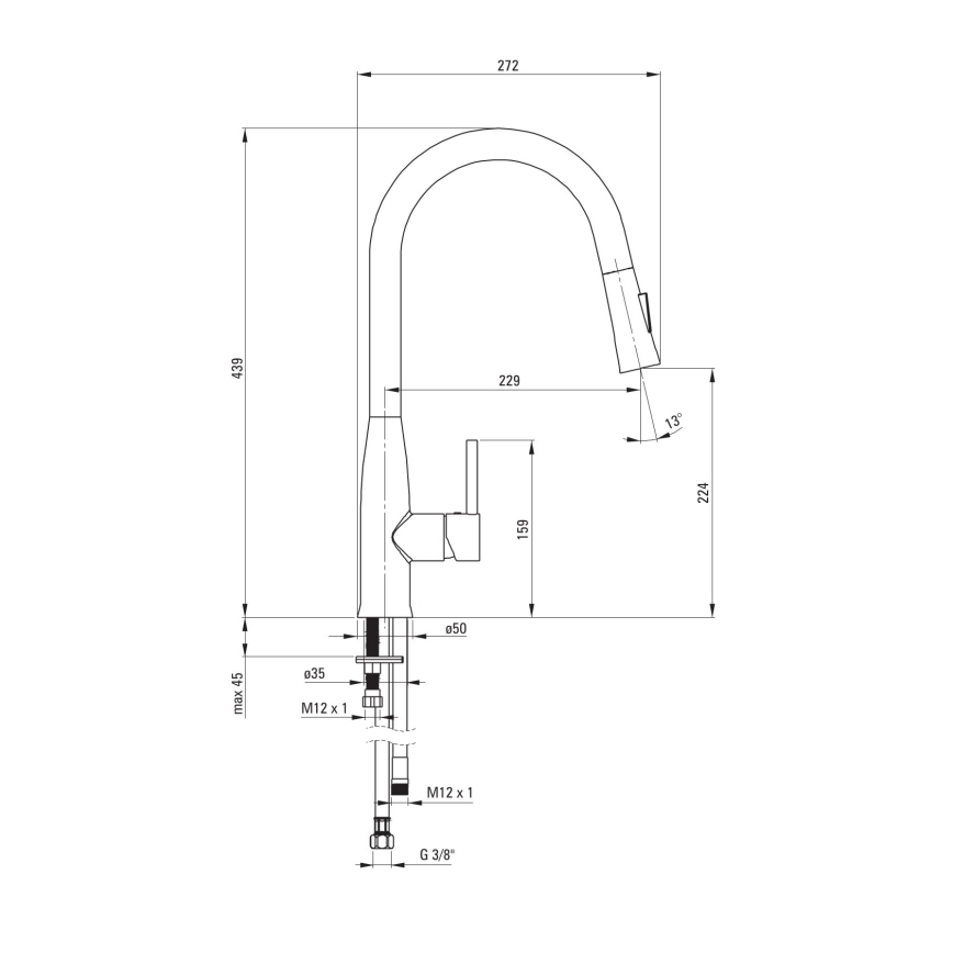 Deante BDH_072M - Tiskihana ulosvedettävällä ruiskulla LUKRECJA kiiltävä kromi