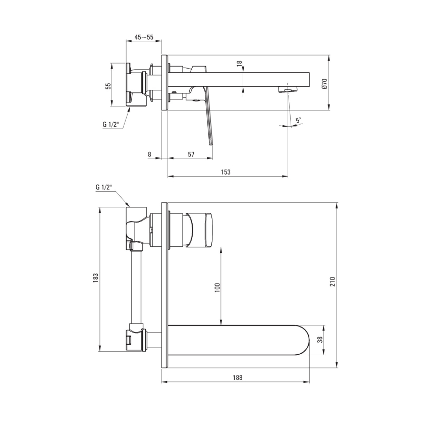 Deante BGA_054L - Pesuallashana uppoasennukseen ALPINIA, kiiltävä kromi