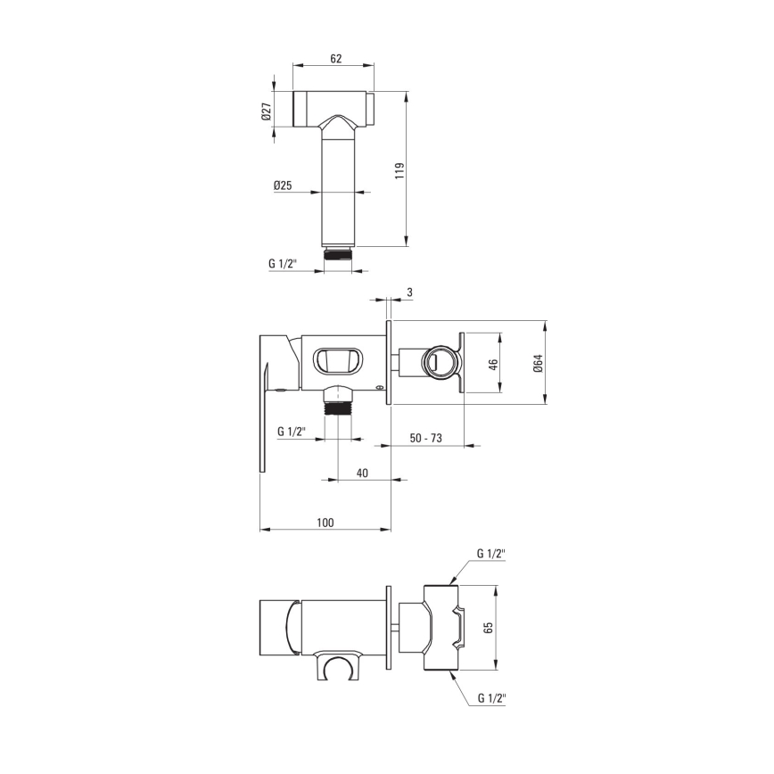 Deante BGA_N34M - Bidee-sekoitin käsisuihkulla upotettavaa asennusta varten ALPINIA musta