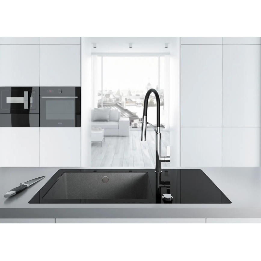 Deante BGB_B720 - Keittiöhana joustavalla GERBERA-kahvalla musta/kromi