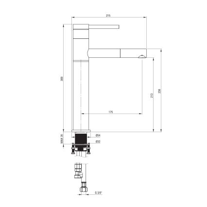 Deante BGE_N22K - Pesuallashana ulosvedettävällä suihkupäällä ORA 30,9 cm musta
