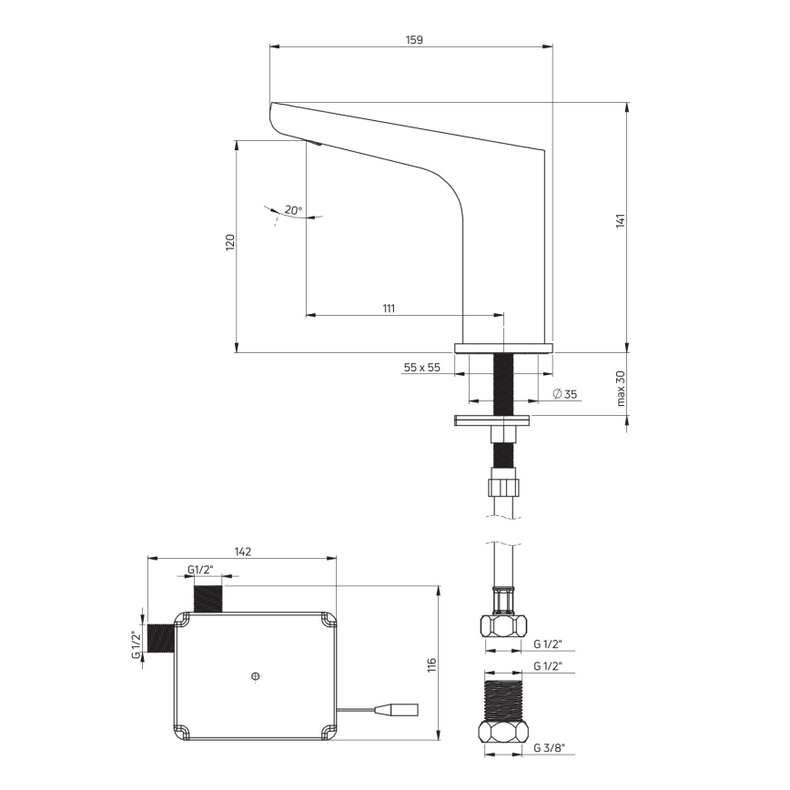 Deante BQH_N28R - Kosketusvapaa altaan hana HIACYNT 4xAA musta