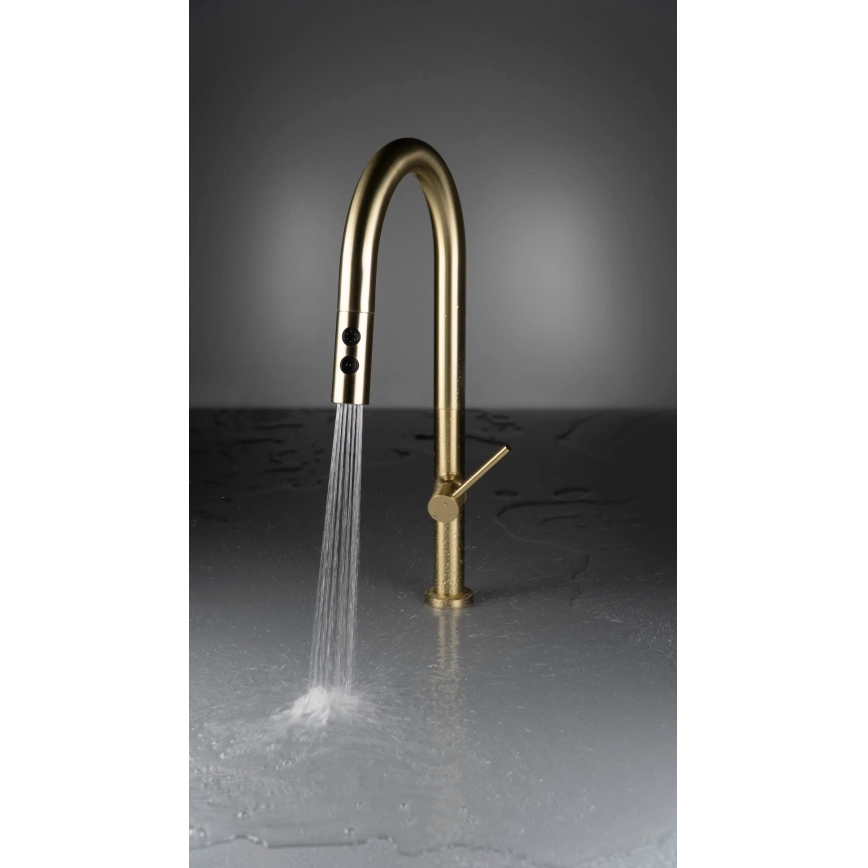 Deante BQO_R72M - Tiskihana ulosvedettävällä ruiskulla OLFATO harjattu kulta