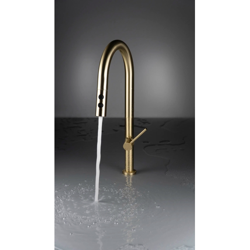 Deante BQO_R72M - Tiskihana ulosvedettävällä ruiskulla OLFATO harjattu kulta