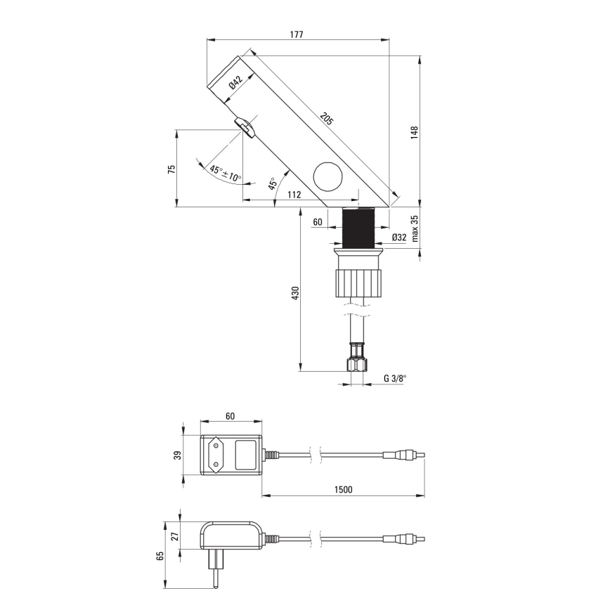 Deante BQR_P29V - Kosketusvapaa altaan hana lämpötilan säädöllä SENSE 230/6V kiillotettu teräs
