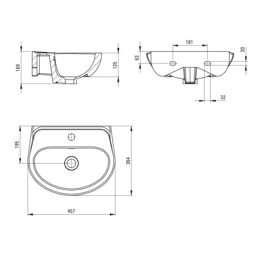 Deante CDJ_6U4W - Seinäkiinnitteinen pesuallas hana-aukolla JASMIN 45,7x36,4 cm keramiikka/valkoinen