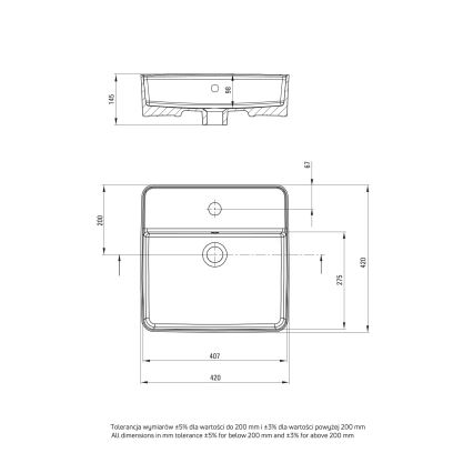 Deante CGS_6U4B - Tasoon asennettava pesuallas, jossa hana-aukko SQUARE 42x42 cm keramiikka/valkoinen