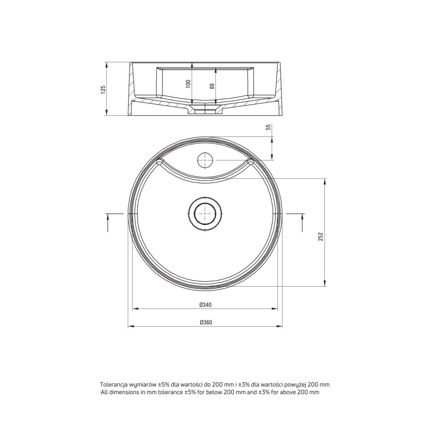 Deante CQS_5U4B - Altaan päälle asennettava pesuallas, jossa hana-aukko SILIA, halkaisija 36 cm, graniitti/beige