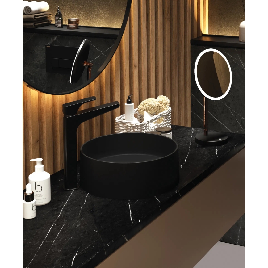 Deante CQS_NU4S - Tason päälle asennettava pesuallas SILIA Ø 36 cm, graniitti/musta