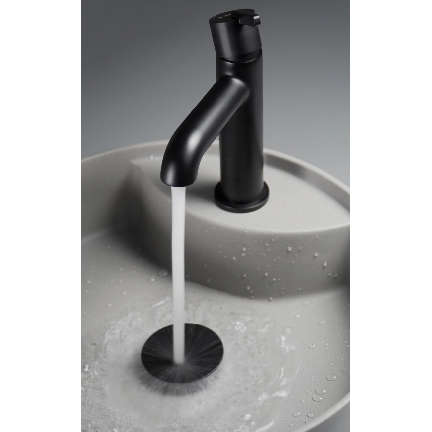 Deante CQS_SU4B - Tason päälle asennettava SILIA-pesuallas hanan reiällä, Ø 36 cm, graniitti/metallinhohtoinen harmaa