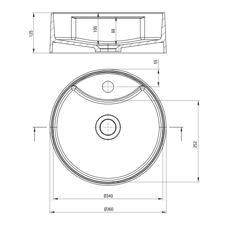 Deante CQS_SU4B - Tason päälle asennettava SILIA-pesuallas hanan reiällä, Ø 36 cm, graniitti/metallinhohtoinen harmaa