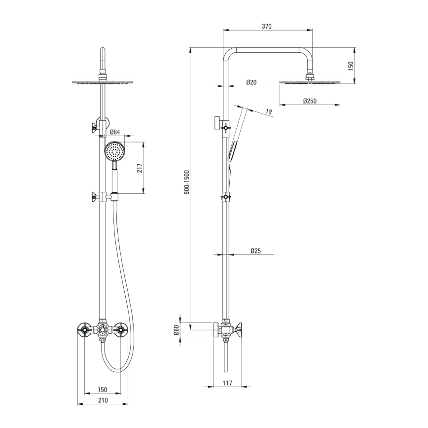 Deante NAC_N4QT - Suihkusetti TEMISTO-hanalla, musta