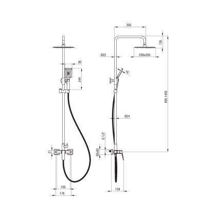 Deante NQL_N4XM - BLUR-suihkusarja sekoittimella, musta
