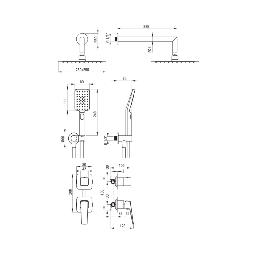 Deante NQL_N9YK - BLUR-suihkusetti sisäänrakennetulla sekoitushanalla, musta