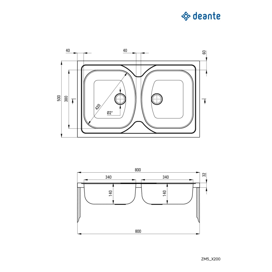 Deante ZM5_0200 - Keittiön pesuallas TANGO 50x80 cm satiini