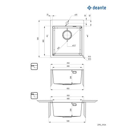 Deante ZPO_010A - Keittiön pesuallas OLFATO 50,5x45 cm harjattu teräs