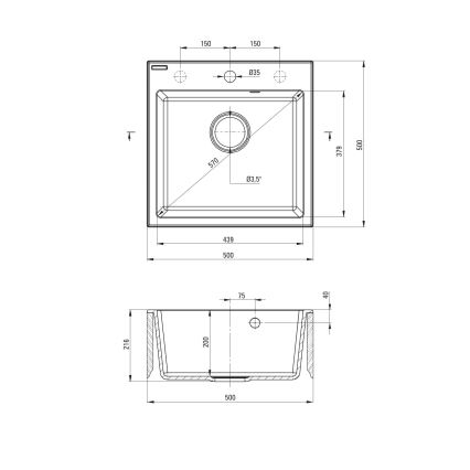 Deante ZQJN5103 - Keittiön pesuallas EVORA 50x50 cm + pesualtaan hana joustavalla kädellä graniitti/beige
