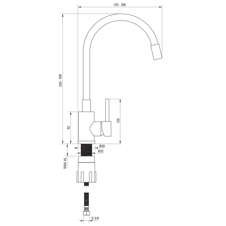 Deante ZQJNN103 - Keittiön pesuallas EVORA 50x50 cm + pesualtaan hana joustavalla kädellä graniitti/musta