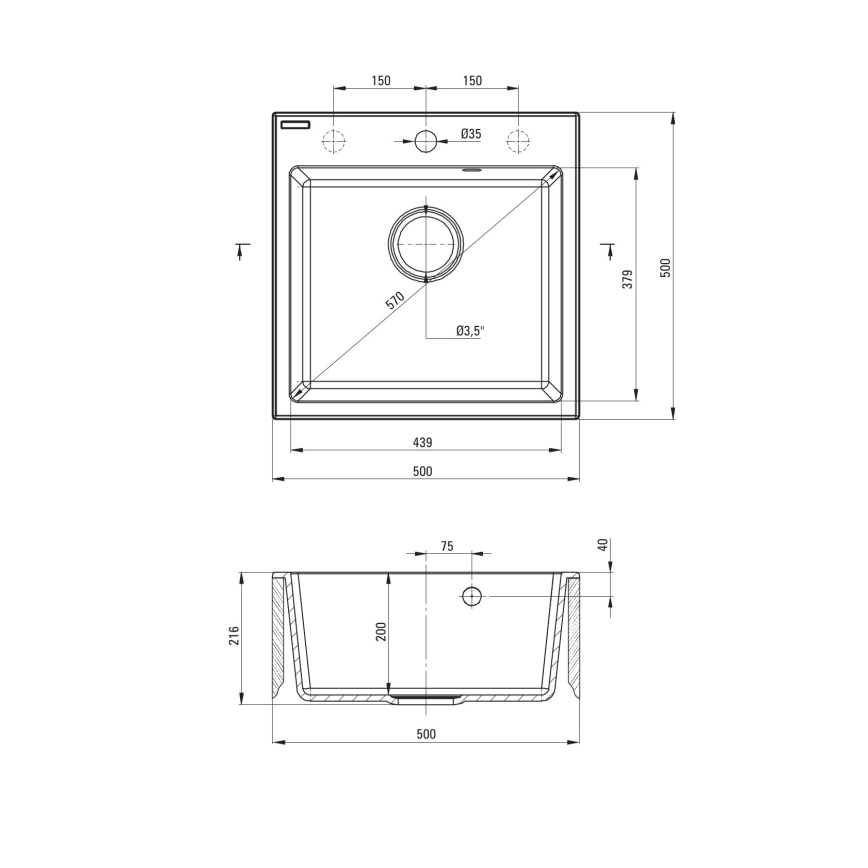 Deante ZQJNN103 - Keittiön pesuallas EVORA 50x50 cm + pesualtaan hana joustavalla kädellä graniitti/musta