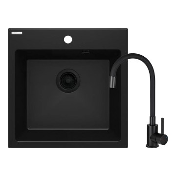 Deante ZQJNN103 - Keittiön pesuallas EVORA 50x50 cm + pesualtaan hana joustavalla kädellä graniitti/musta