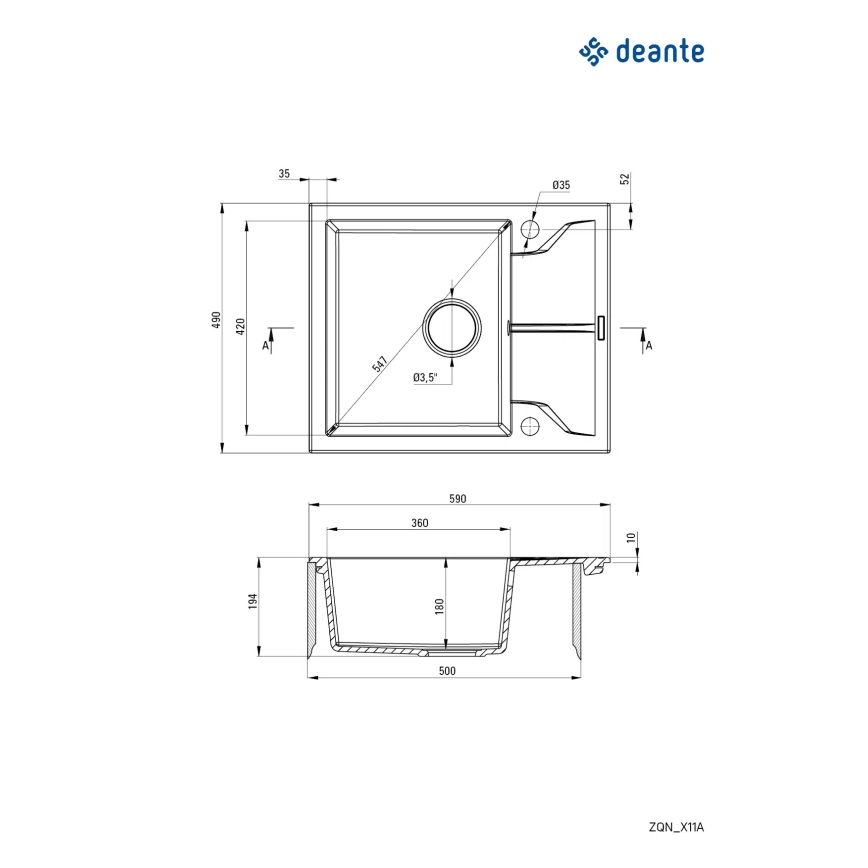 Deante ZQN_G11A - Keittiön pesuallas ANDANTE 49x59 cm graniitti/metallinen grafiitti