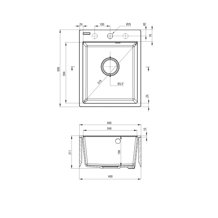 Deante ZRC_2103 - Keittiöallas CORIO 50x40 cm graniitti/grafiitti