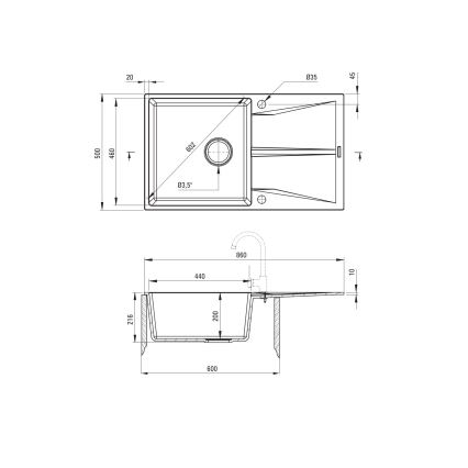 Deante ZRC_S11A - Keittiöallas CORIO 50x86 cm graniitti/metallinhohtoinen harmaa