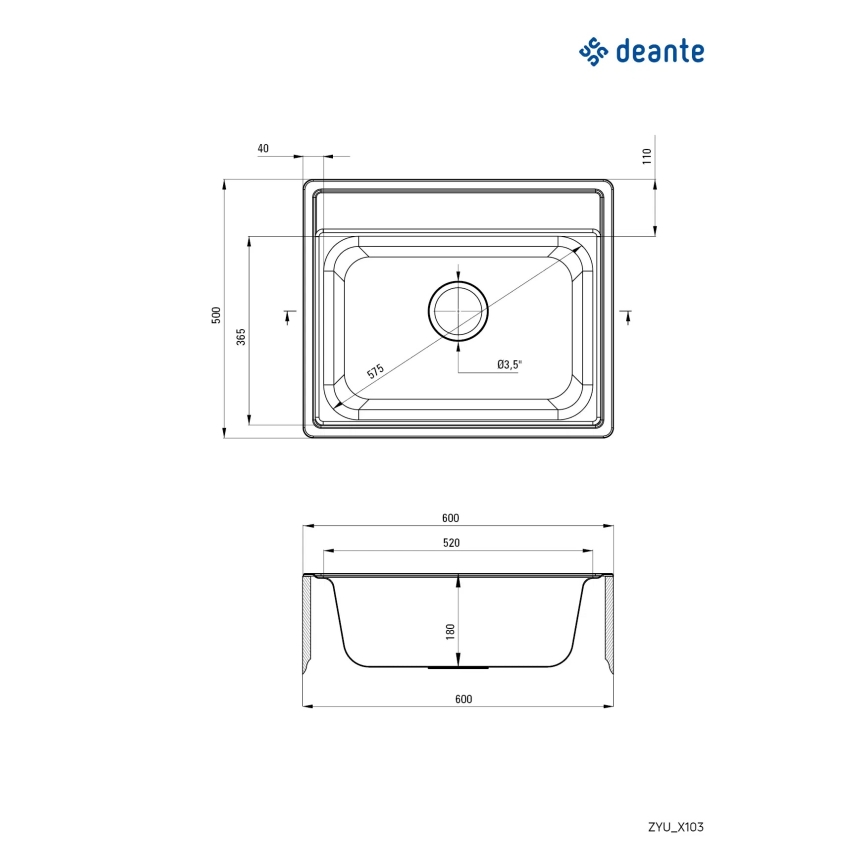 Deante ZYU_0103 - Keittiöallas SOUL 50x60 cm satiini