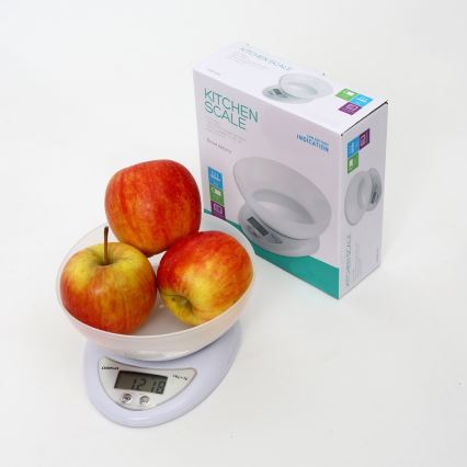 Digitaalinen keittiövaaka kulholla 1xCR2032 valkoinen