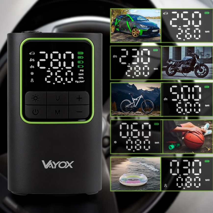 Digitaalinen taskukokoinen kompressori 5V 4000 mAh musta