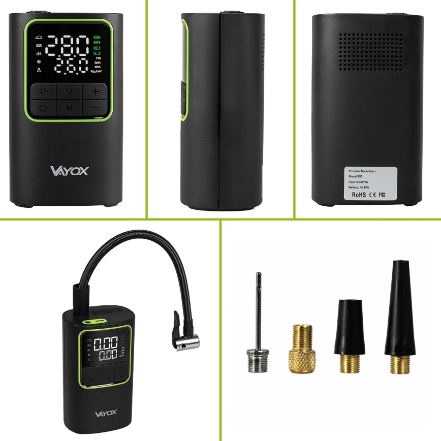 Digitaalinen taskukokoinen kompressori 5V 4000 mAh musta