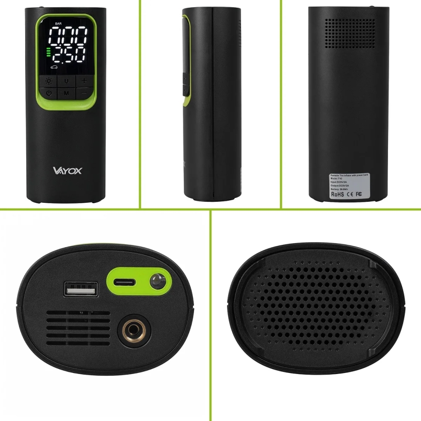 Digitaalinen taskukompressori 5 V 8000 mAh, musta