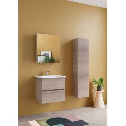 Dřevojas - Seinälle asennettava kylpyhuonekaappi ZYLO 35x155 cm tumma tammi