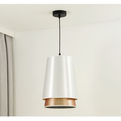 Duolla - Kattokruunu johdossa BELL SHINY 1xE27/15W/230V halkaisija 25 cm valkoinen/kupari