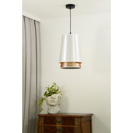 Duolla - Kattokruunu johdossa BELL SHINY 1xE27/15W/230V halkaisija 25 cm valkoinen/kupari