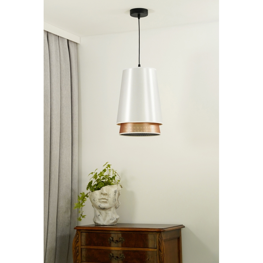 Duolla - Kattokruunu johdossa BELL SHINY 1xE27/15W/230V halkaisija 25 cm valkoinen/kupari
