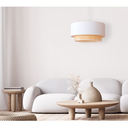 Duolla - Kattokruunu johdossa BOHO 1xE27/15W/230V d. 45 cm kerma/rottinki