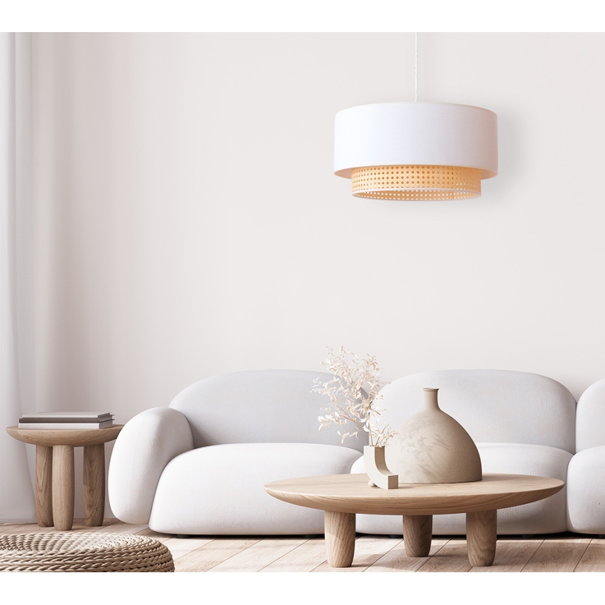 Duolla - Kattokruunu johdossa BOHO 1xE27/15W/230V d. 45 cm kerma/rottinki