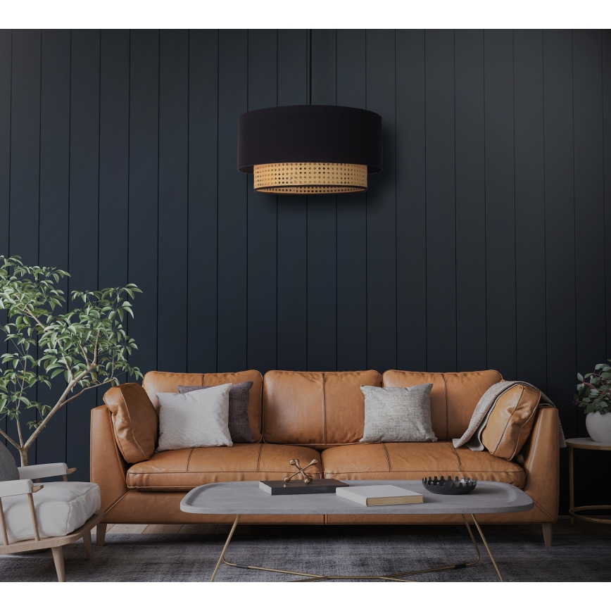 Duolla - Kattokruunu johdossa BOHO 1xE27/15W/230V halkaisija 45 cm musta/rottinki