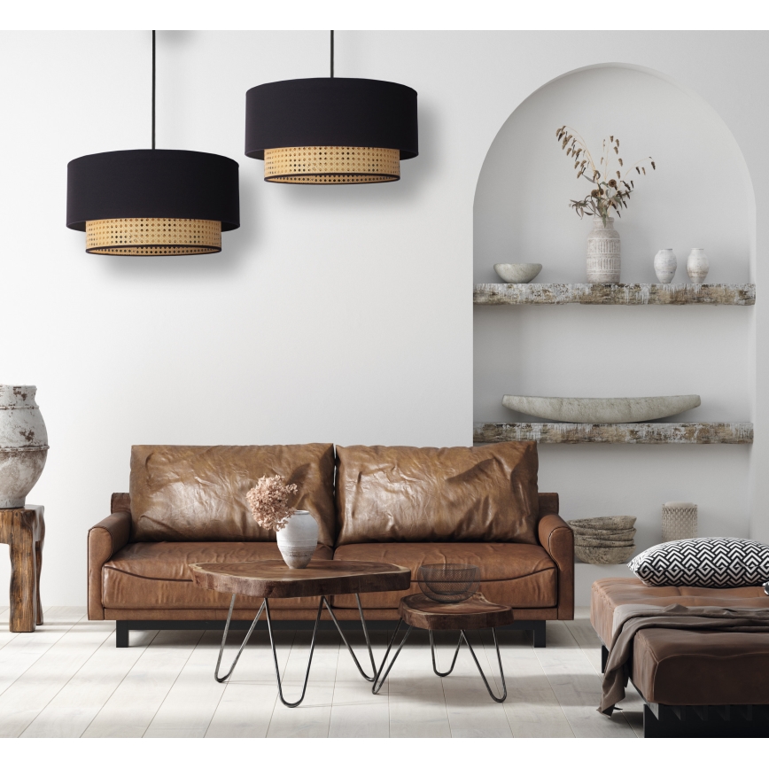 Duolla - Kattokruunu johdossa BOHO 1xE27/15W/230V halkaisija 45 cm musta/rottinki