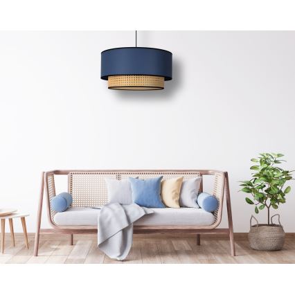 Duolla - Kattokruunu johdossa BOHO 1xE27/15W/230V halkaisija 45 cm sininen/rottinki