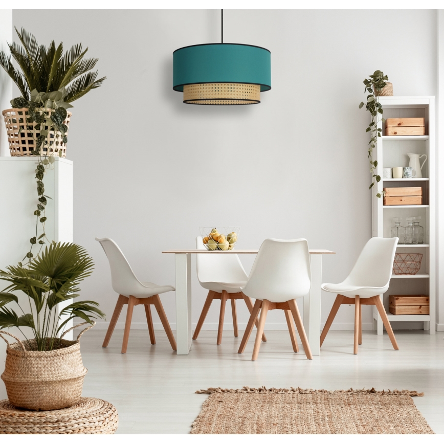 Duolla - Kattokruunu johdossa BOHO 1xE27/15W/230V halkaisija 45 cm turkoosi/rottinki