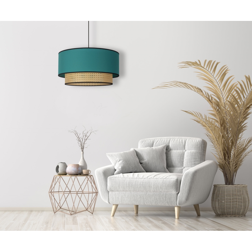 Duolla - Kattokruunu johdossa BOHO 1xE27/15W/230V halkaisija 45 cm turkoosi/rottinki