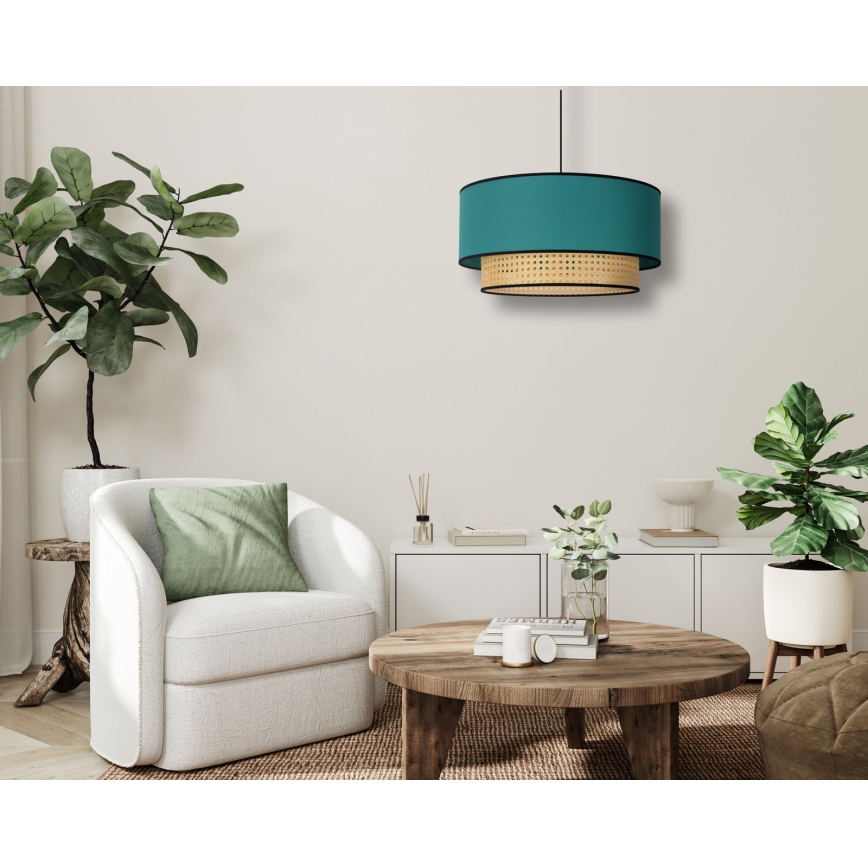 Duolla - Kattokruunu johdossa BOHO 1xE27/15W/230V halkaisija 45 cm turkoosi/rottinki