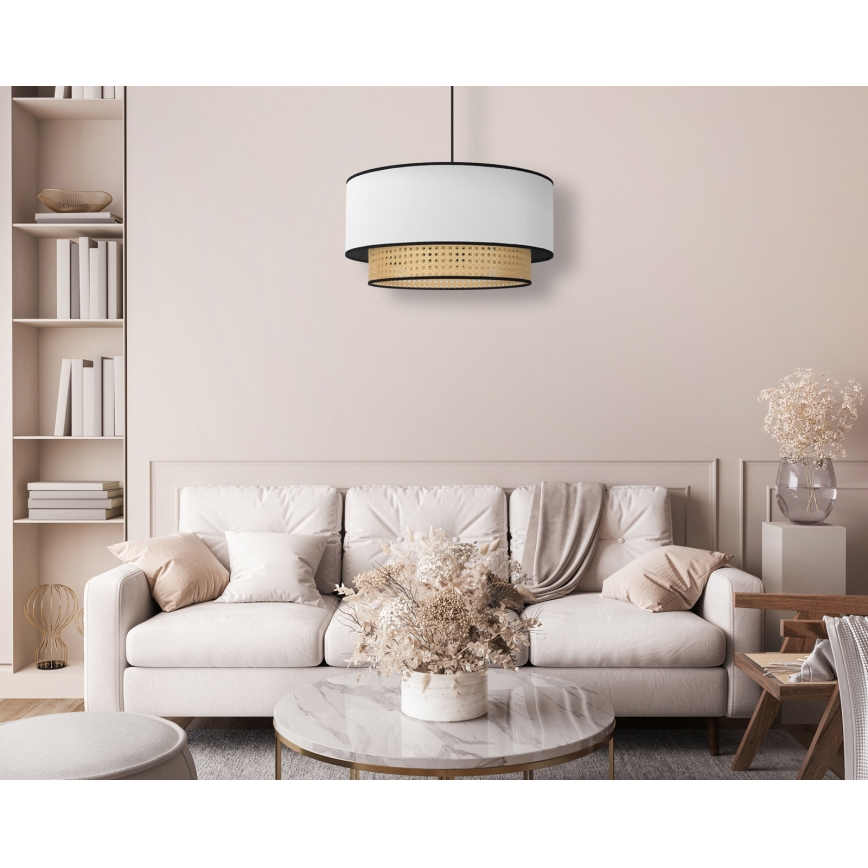 Duolla - Kattokruunu johdossa BOHO 1xE27/15W/230V halkaisija 45 cm valkoinen/rottinki