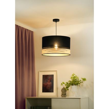 Duolla - Kattokruunu johdossa DOUBLE RATTAN 1xE27/15W/230V halkaisija 40 cm musta/beige
