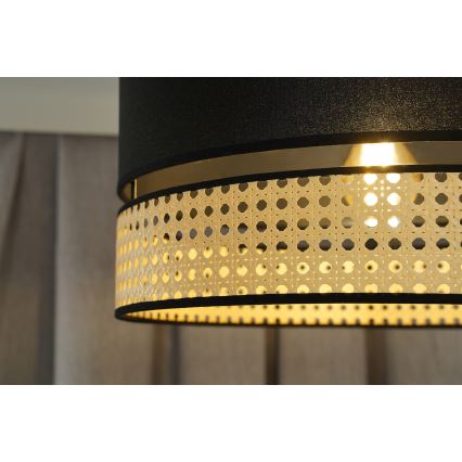 Duolla - Kattokruunu johdossa DOUBLE RATTAN 1xE27/15W/230V halkaisija 40 cm musta/beige
